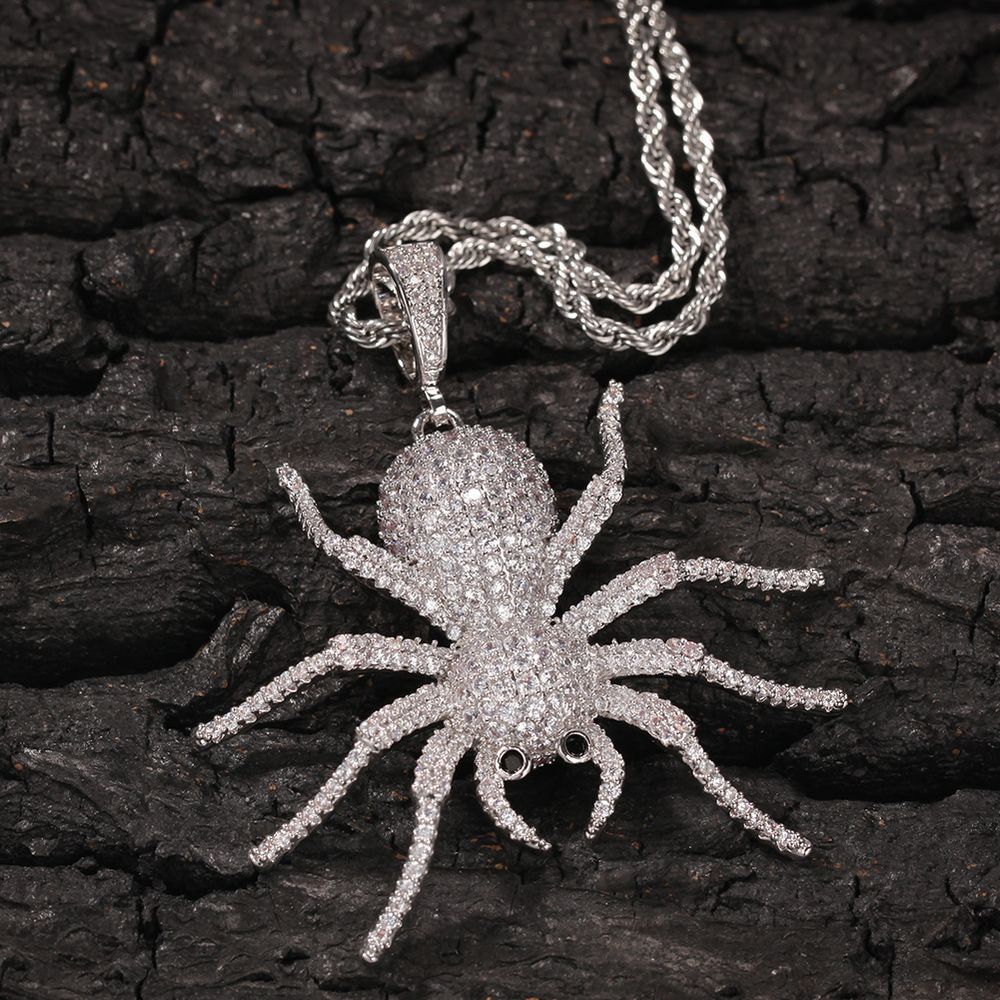 Halloween Iced Out Spider Pendant & 3mm 24" Rope Chain Necklace for Men