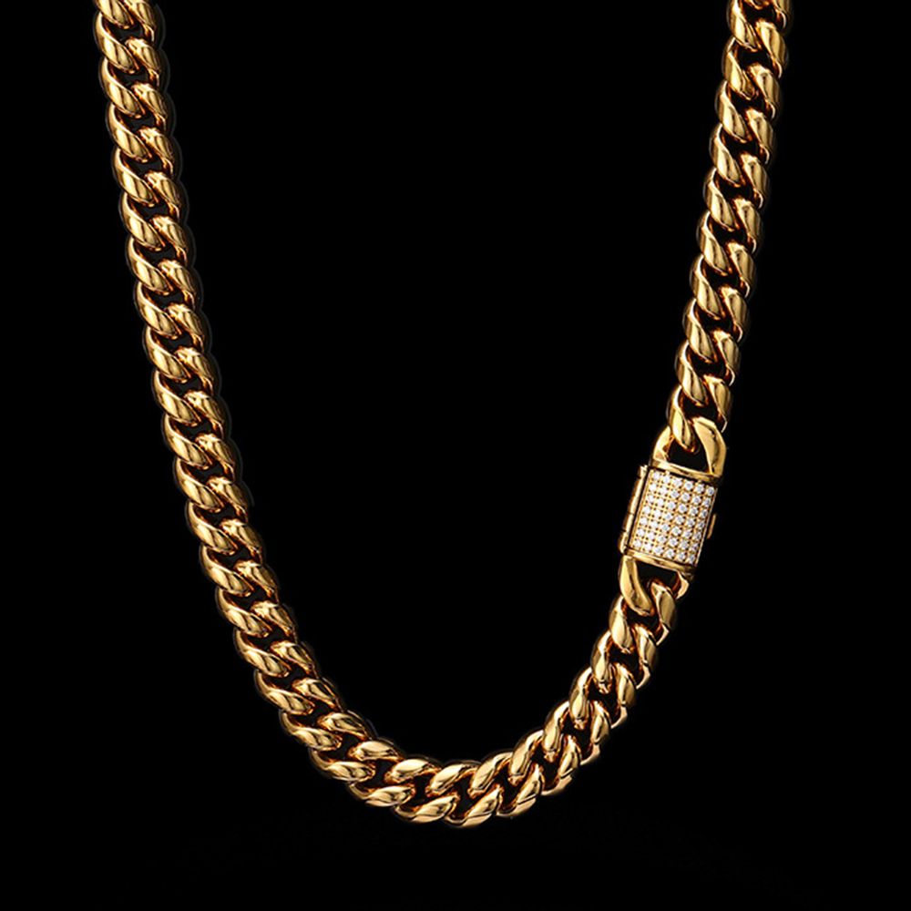 8mm/10mm Miami Cuban Link Chain in 18K Gold Plated for Men Women