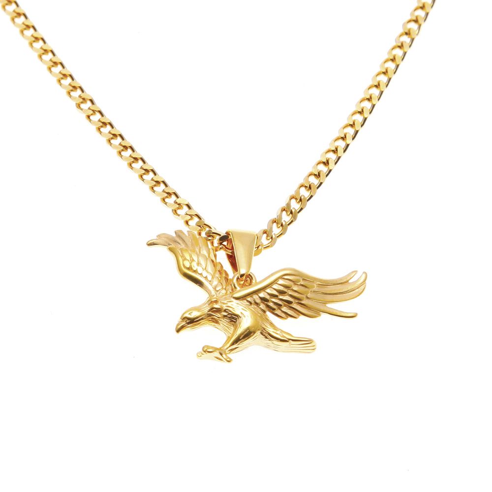 Colgante de águila halcón chapado en oro de 18 quilates y collar de cadena de eslabones cubanos de 3 mm y 24 "para hombres