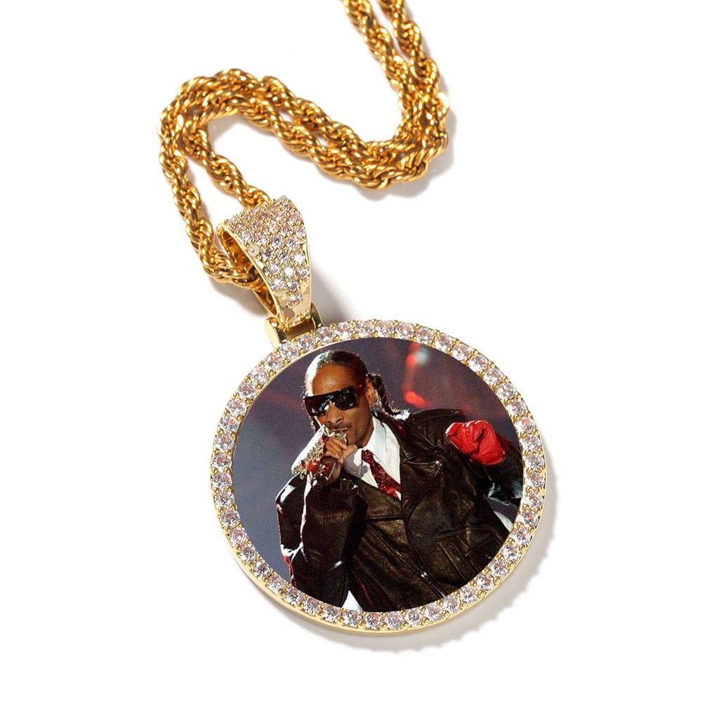 Iced Out Round& Wing Shaped Custom Made Photo Pendant