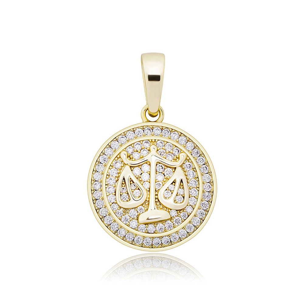 18K Gold Plated Iced Out Zodiac Signs Pendant Necklace for Men Women