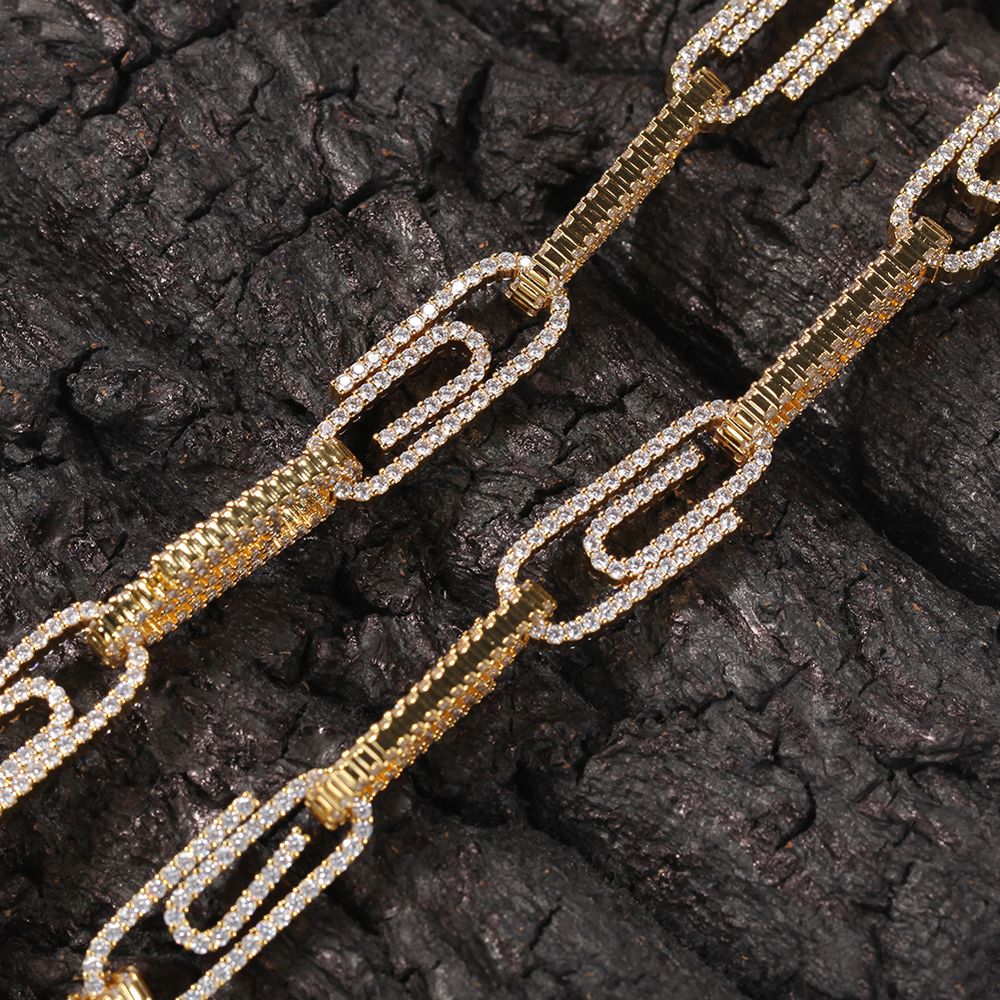 10mm Iced Paperclip Chain in 18K Gold Plated for Men Women