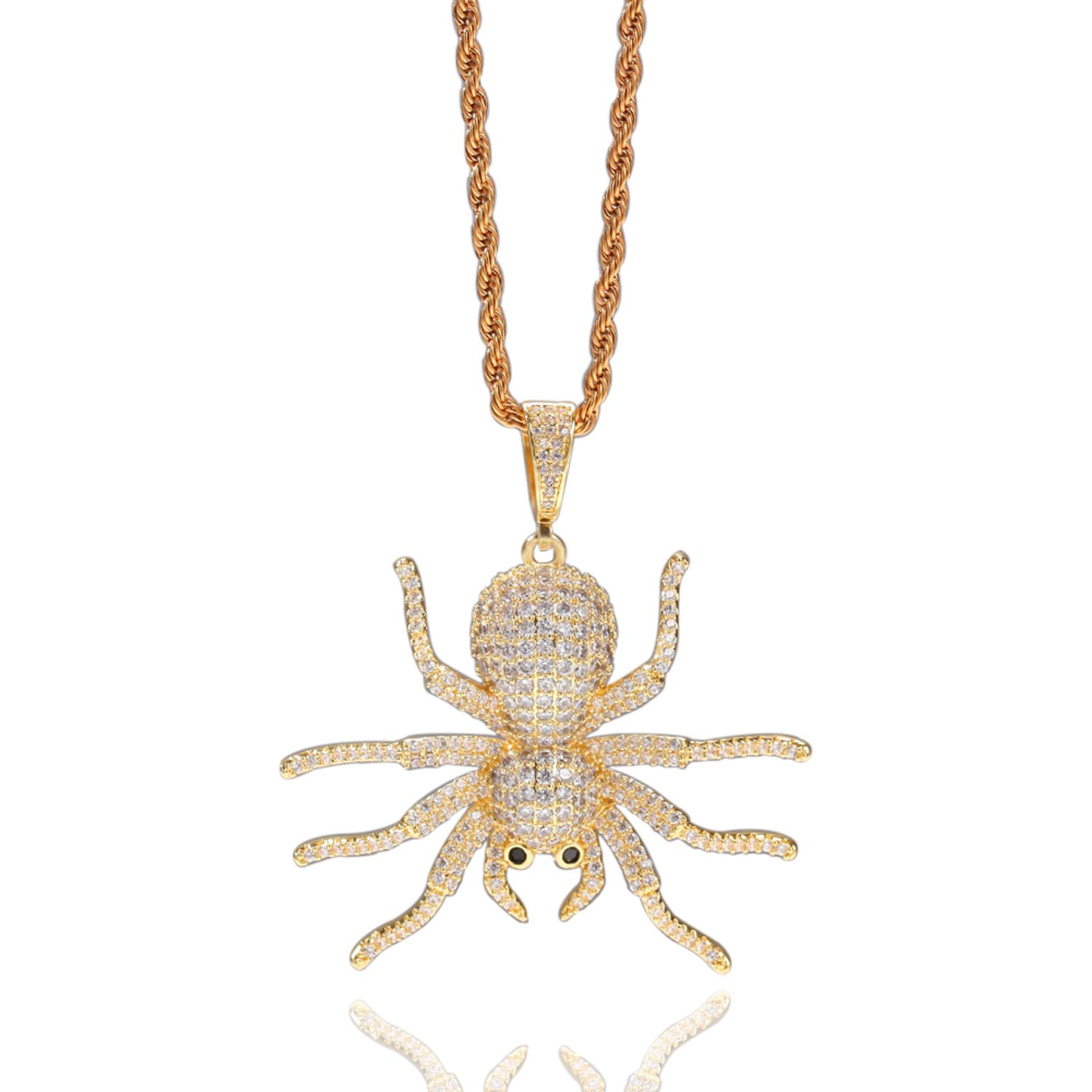 Halloween Iced Out Spider Pendant & 3mm 24" Rope Chain Necklace for Men