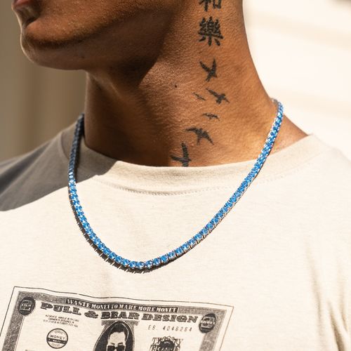 4mm White Gold Plated Blue Tennis Chain for Men Women