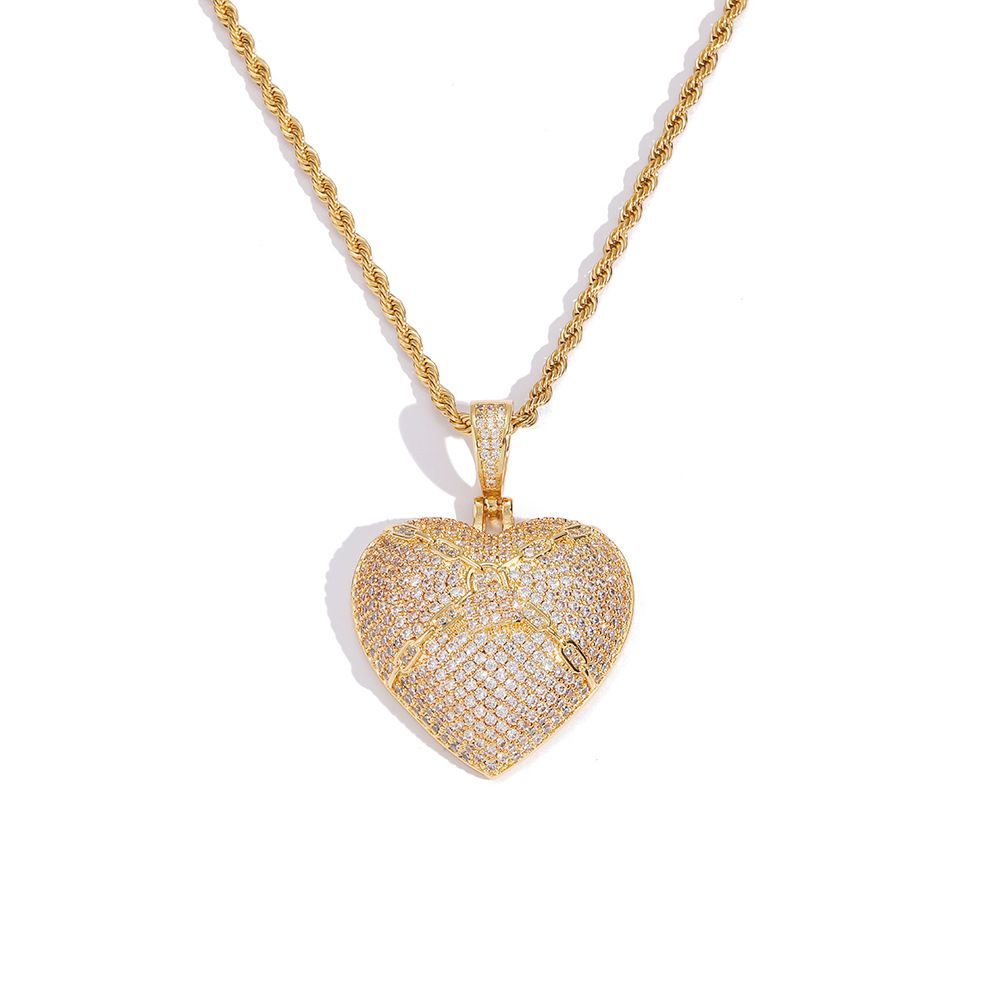 Iced Out Locking Chain Heart Pendant Necklace for Men Women Couple