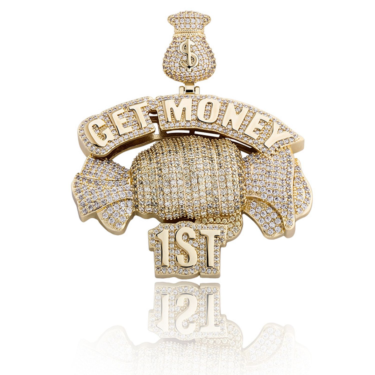 14K Gold Plated Punk Candy Iced Out GET MONEY Pendant