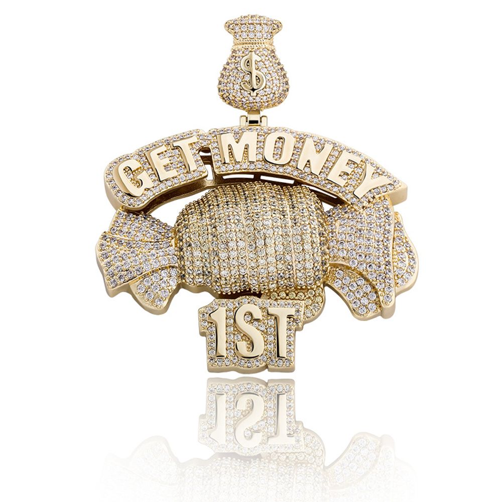 14K Gold Plated Punk Candy Iced Out GET MONEY Pendant