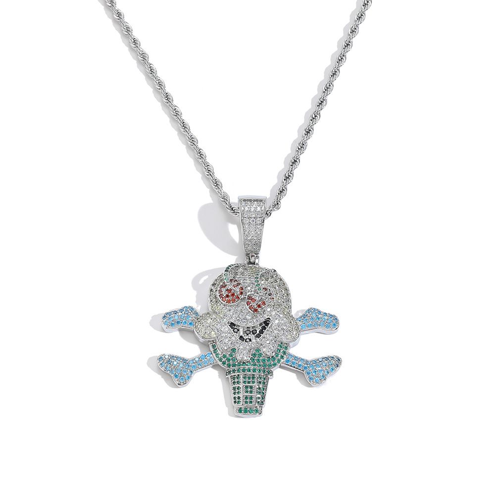 Iced Out Pirate Ice Cream Pendant Necklace for Men Women