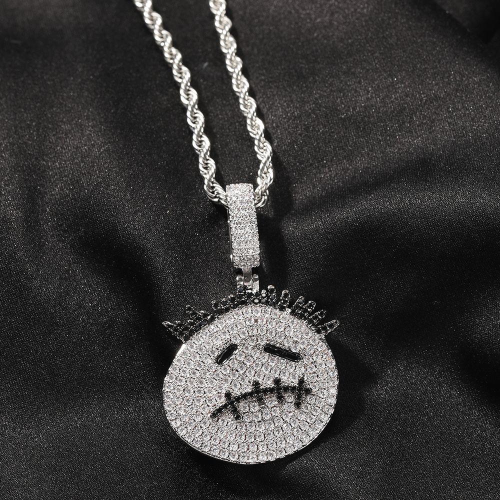 Cartoon Iced Smiley Face Pendant & 3mm 24" Rope Chain Necklace for Men Women