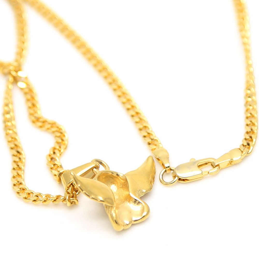 18K Gold Plated Cherub Pendant & 3mm 24" Cuban Link Chain Necklace for Men Women