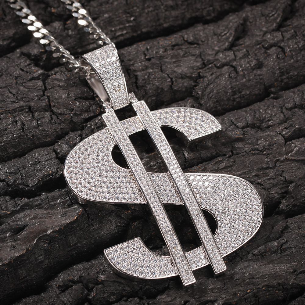 Hip Hop BIG Dollar Sign Pendant Men Cuban Link Chain Necklace