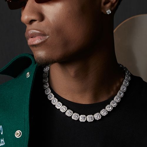 12.5mm Hip Hop Sparkling Cluster Tennis Chain Necklace for Men