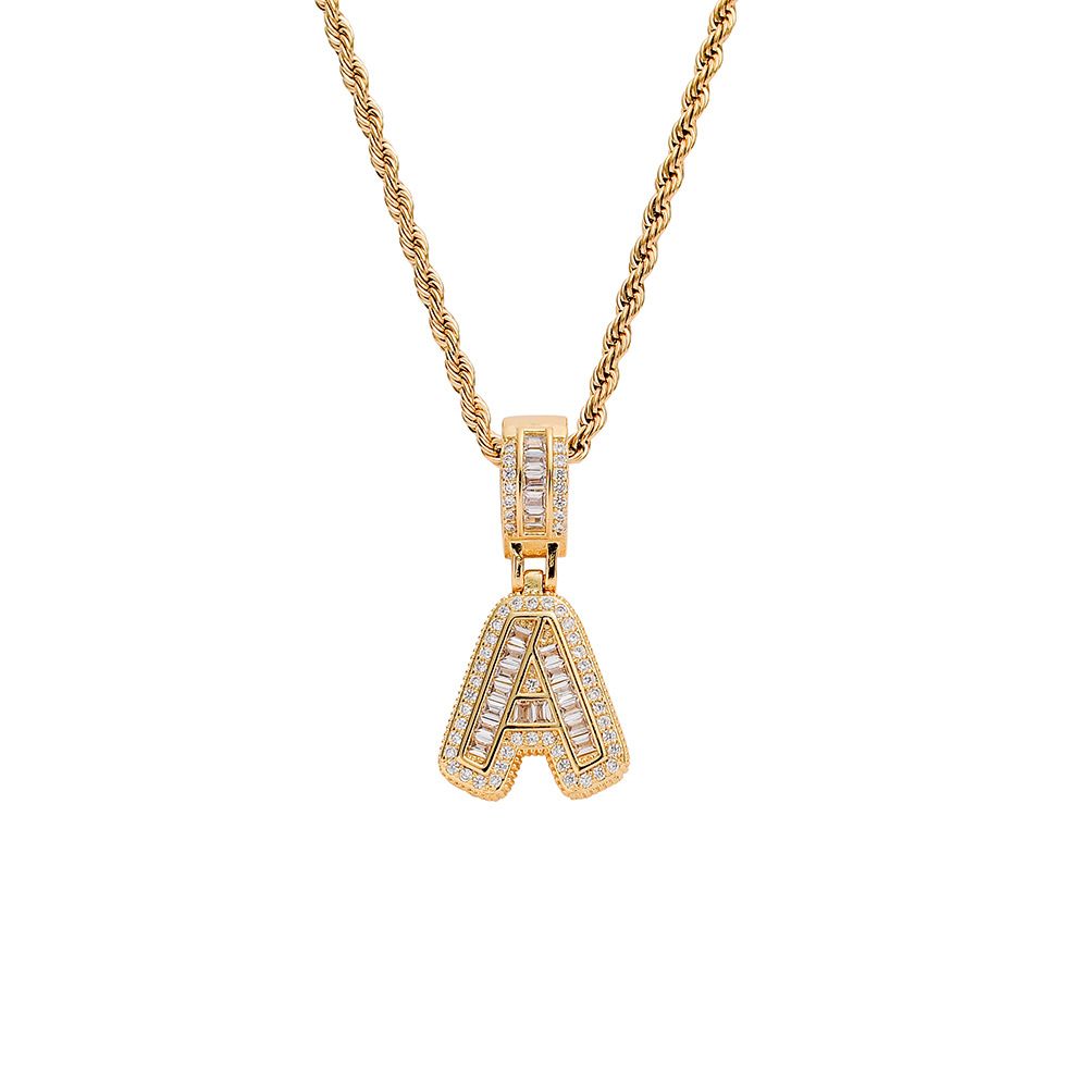 Iced Out Number & Letter A-Z Pendant Necklace