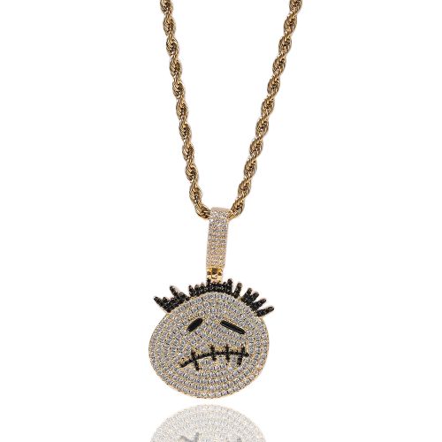 Cartoon Iced Smiley Face Pendant & 3mm 24" Rope Chain Necklace for Men Women