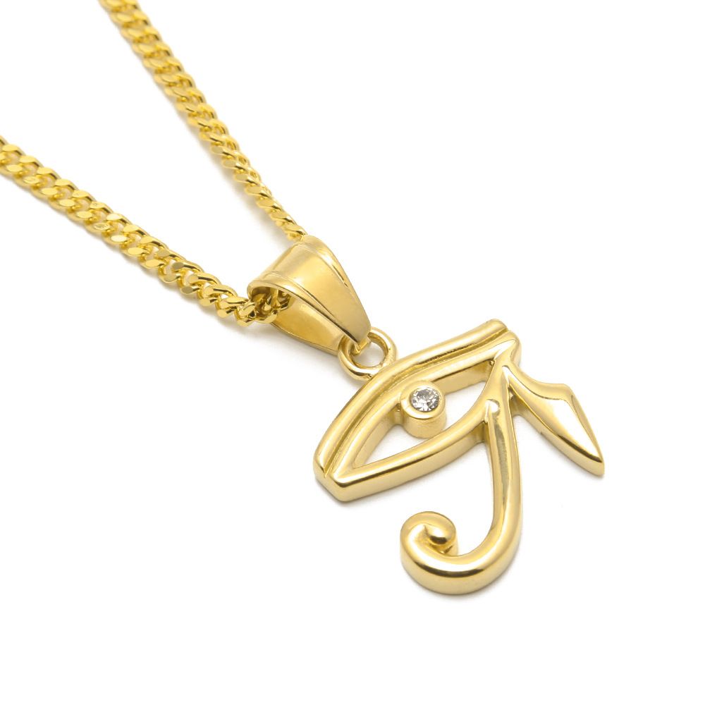 18K Gold Plated Eye of Horus Pendant Necklace Ancient Egyptian Coptic Jewelry for Men Women