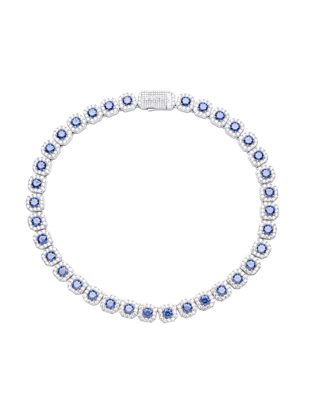 12mm Hip Hop Iced Out Royal Blue Sparkling Cluster Tennis Chain Necklace for Men Women