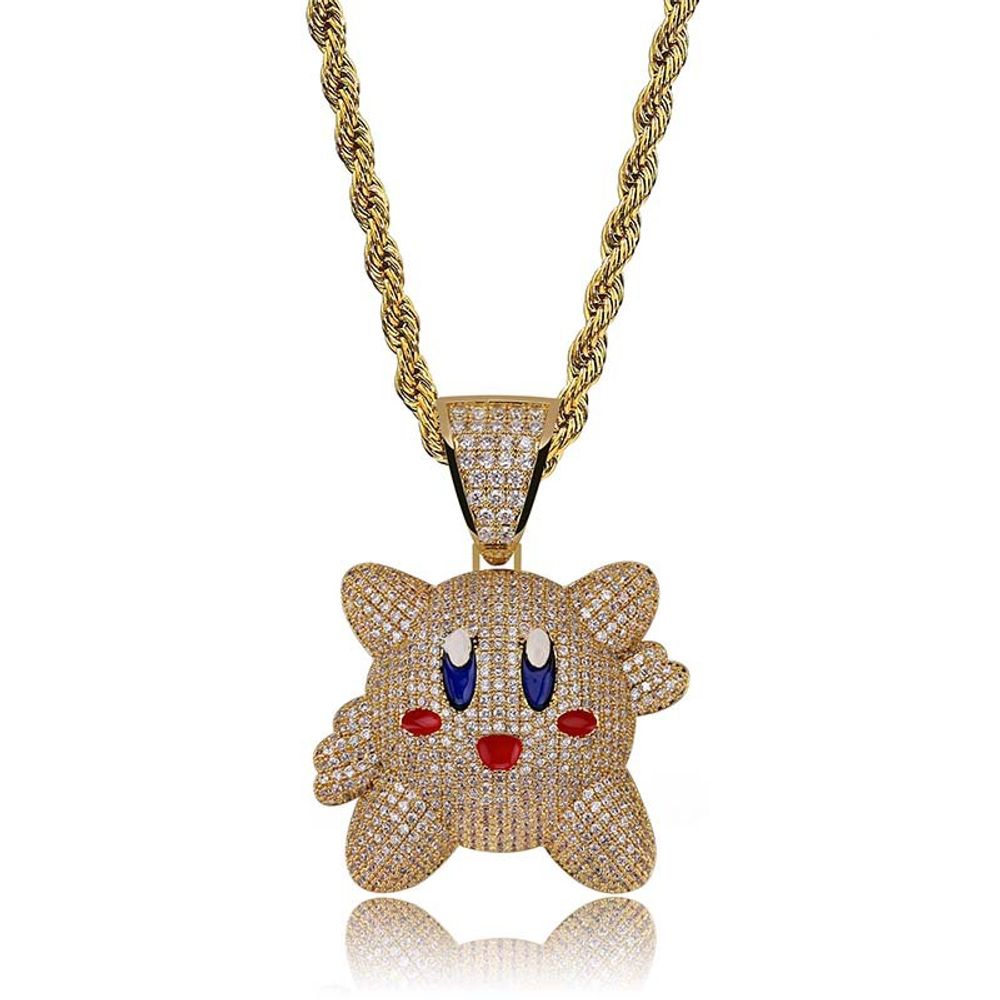 18K Gold/White Gold Plated Iced Out Kirby Pendant Necklace for Men Women