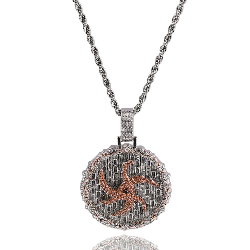 Iced Out Round Thorns Pendant Necklace for Men Women