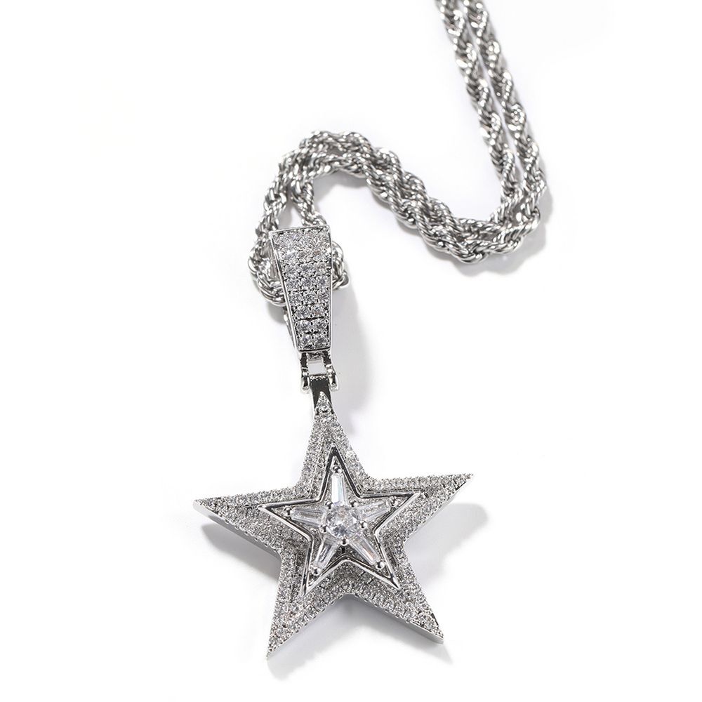 Iced Out Rotatable Star Pendant Necklace for Men Women