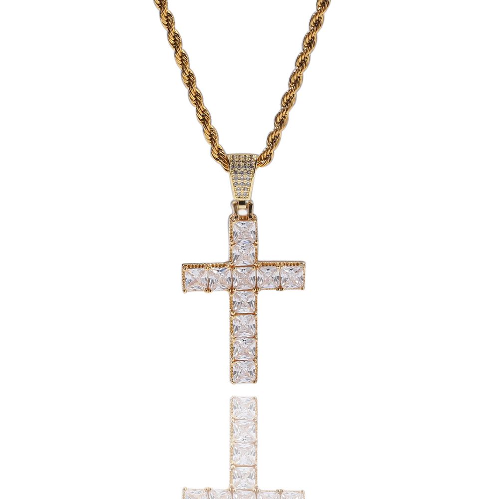 Pendentif croix glacée et collier chaîne en corde de 3 mm 61 cm pour homme femme
