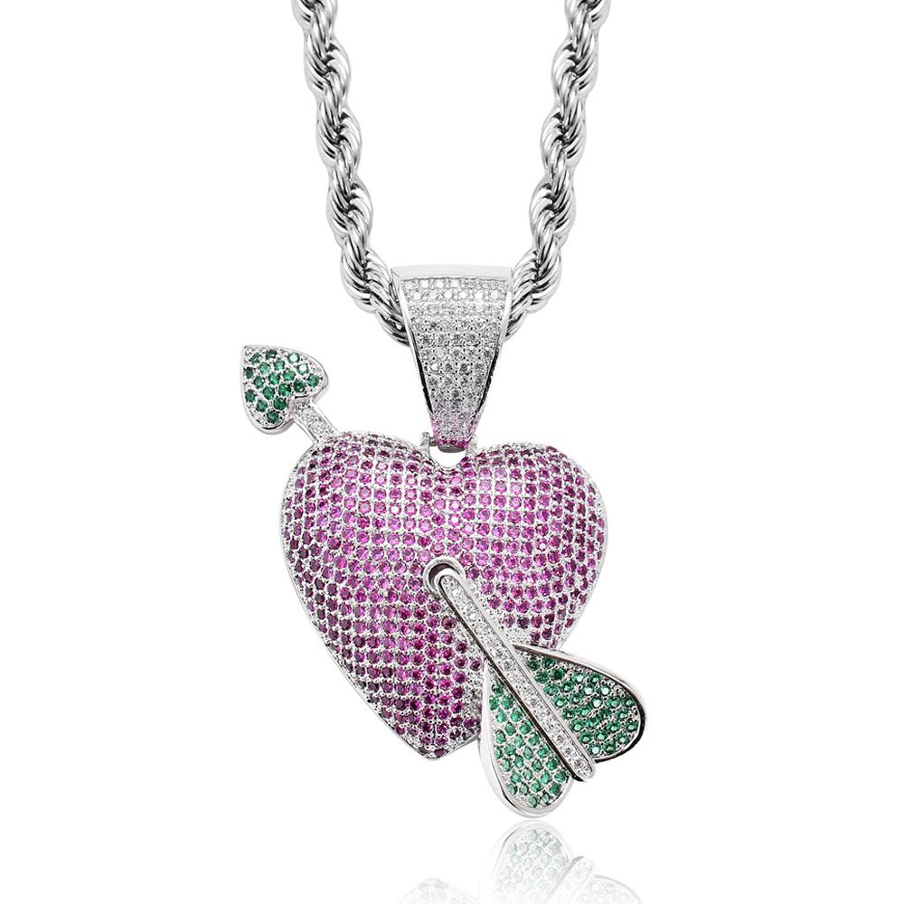 Vergoldete Amor-Pfeil-Schieß-Herz-Halskette mit Iced-Out-Anhänger