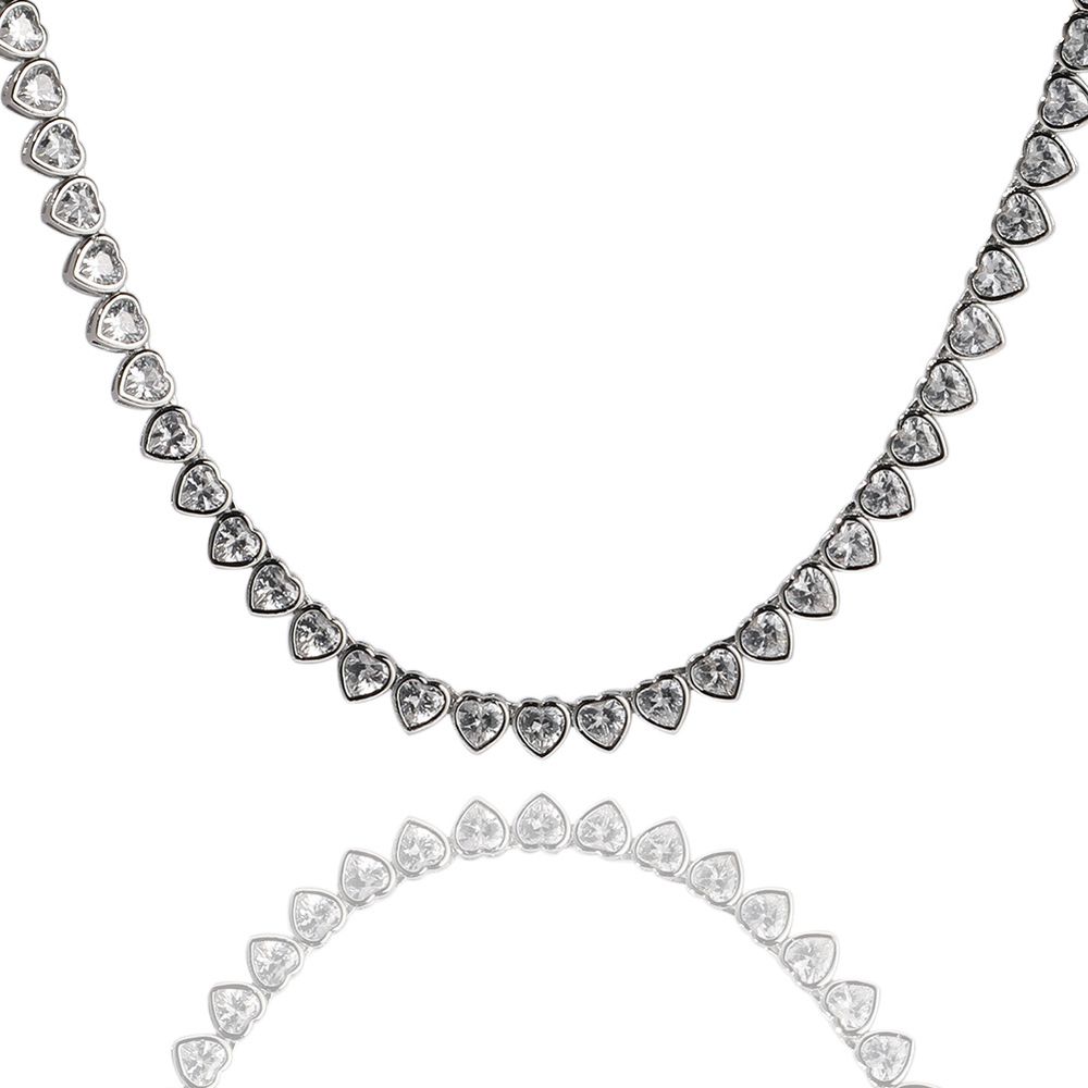 Graduated Iced Heart Clavicle Chain for Women