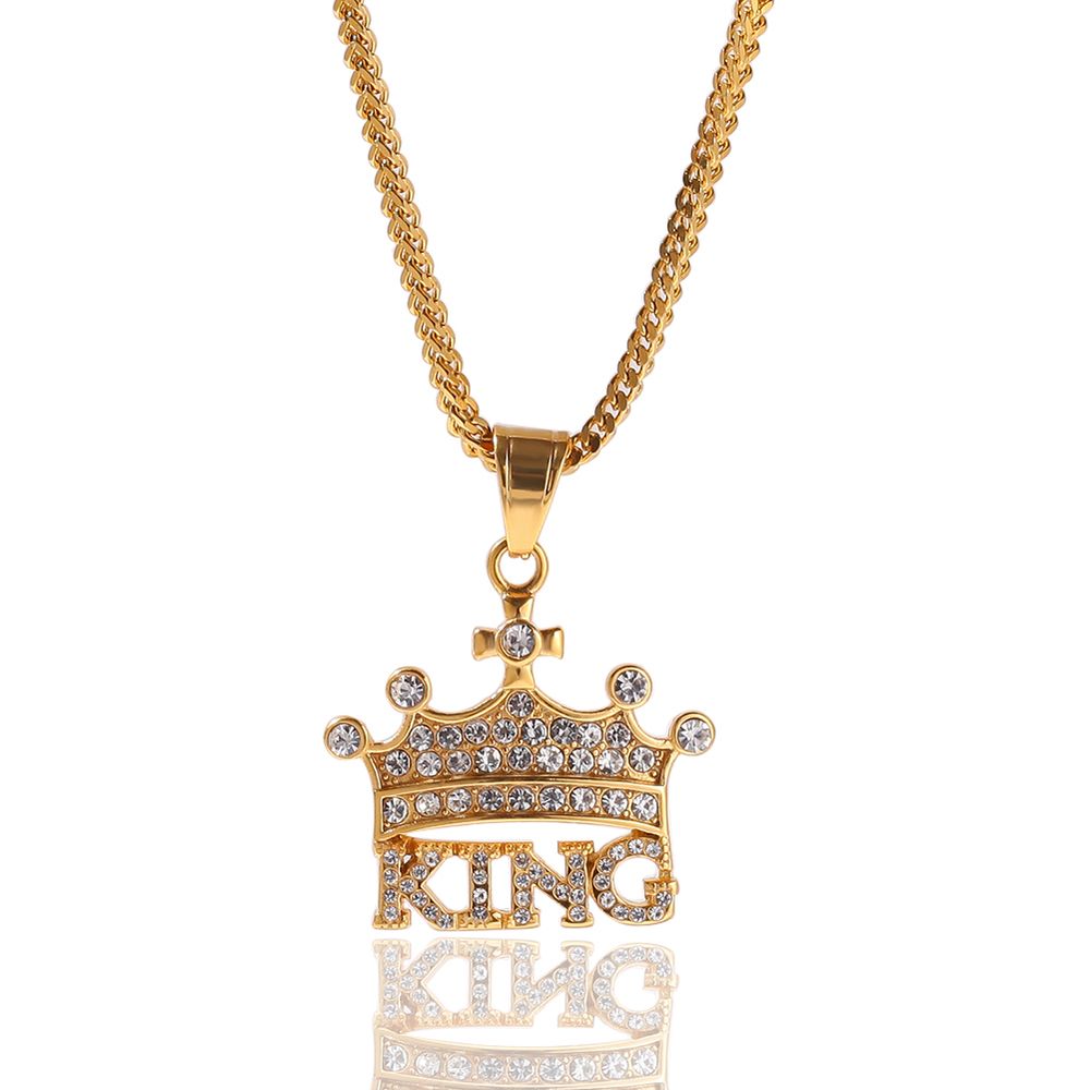 Hip Hop Iced KING Crown Colgante y 3 mm 24 "Collar de cadena de eslabones cubanos para hombres y mujeres
