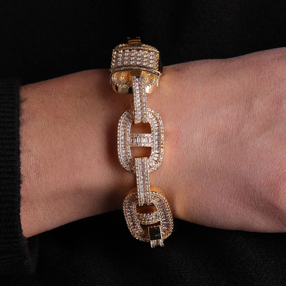 Bracelet à maillons cubains surdimensionnés avec pavé de diamants de 15 mm pour hommes et femmes