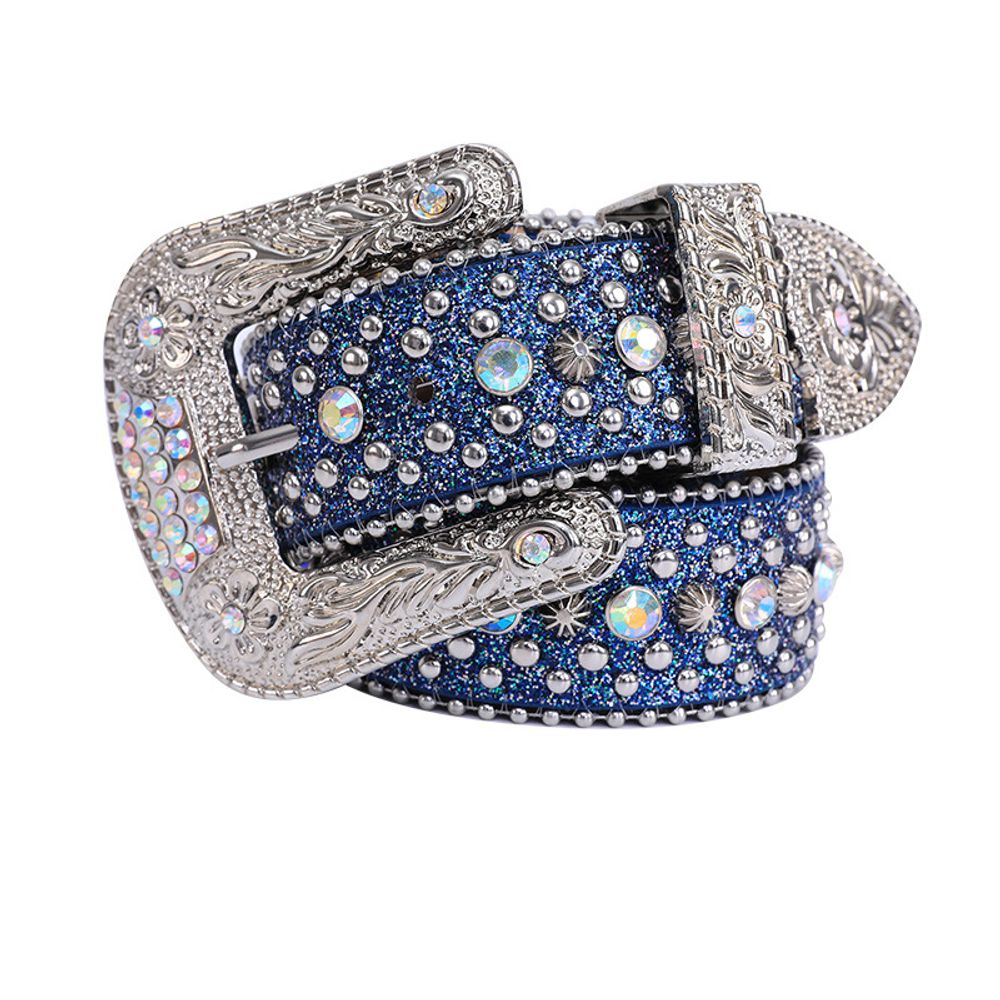 Cinturón de diamantes de imitación de cuero brillante vintage para mujeres y hombres para pantalones de mezclilla