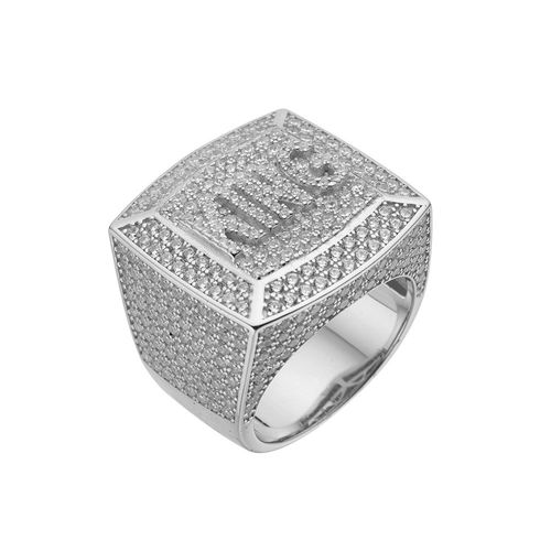 18K Gold/ White Gold Plated Iced Solid 925 Sterling Silver KING Ring for Men