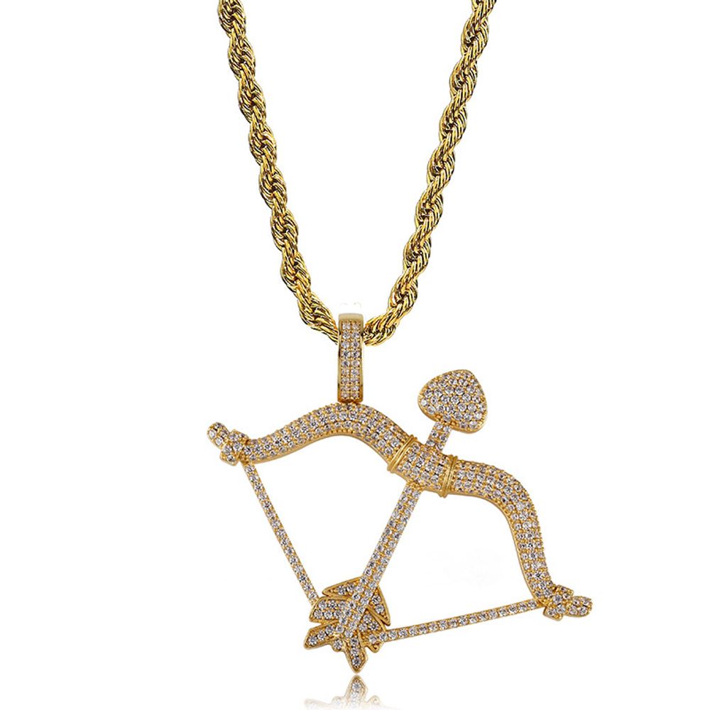 18 Karat Gold/Weiß plattiert Iced Out Amors Pfeil-Anhänger-Halskette für Männer, Frauen, Paare