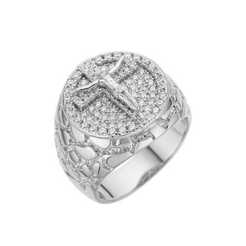 Solid 925 Sterling Silver Cross & Jesus Ring