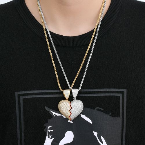 Iced Out Heart-Shaped Combinations Pendant Necklace for Couple Men Women Couple