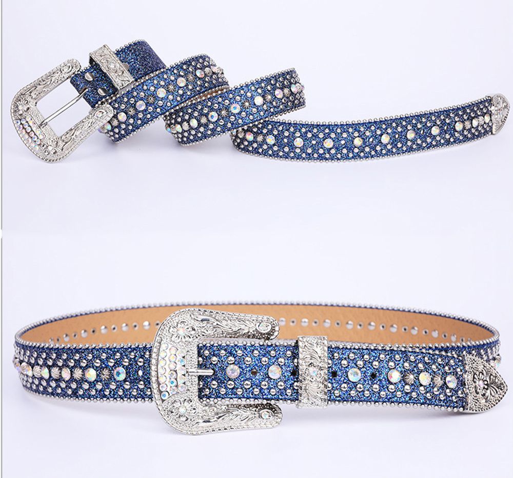 Cinturón de diamantes de imitación de cuero brillante vintage para mujeres y hombres para pantalones de mezclilla