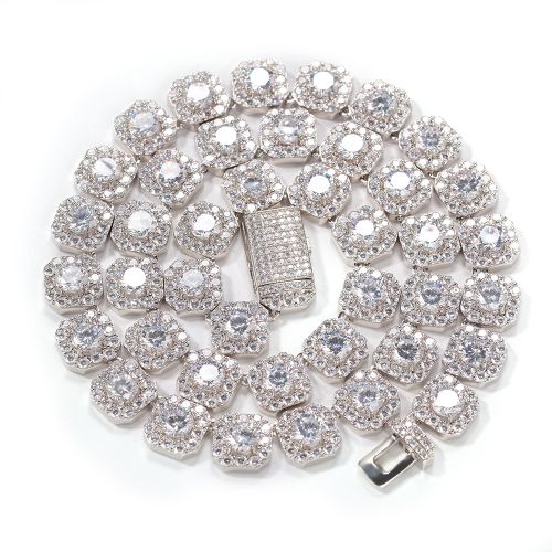 12.5mm Hip Hop Sparkling Cluster Tennis Chain Necklace for Men