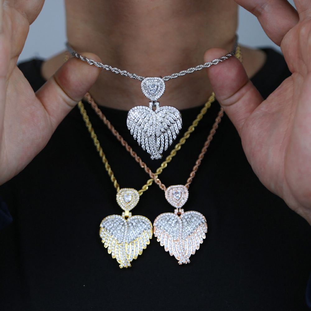Heart Shaped Wing Pendant Necklace for Men Women Couples