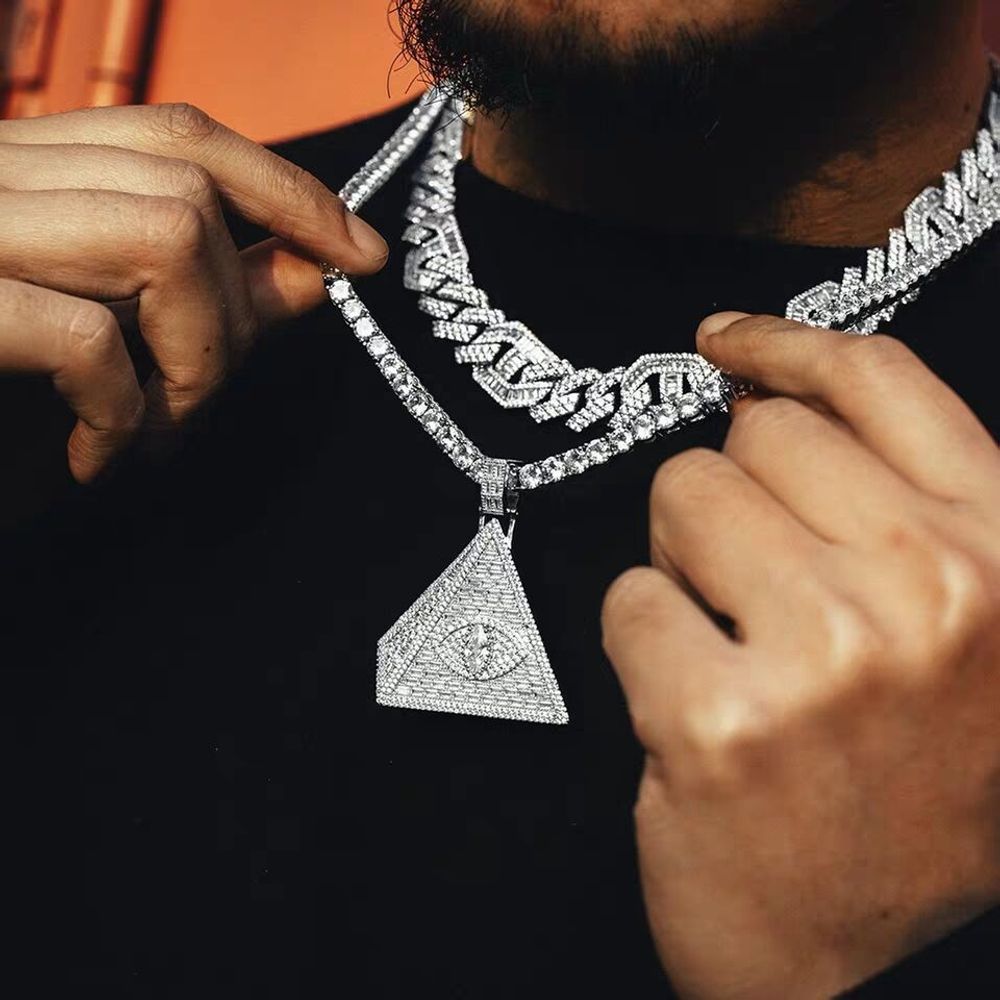 Iced out Pyramid Pendant Necklace for Men Women