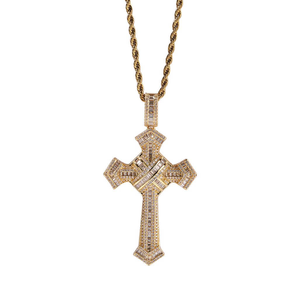 Hip Hop Simple Iced Out Cross Pendant Necklace for Men