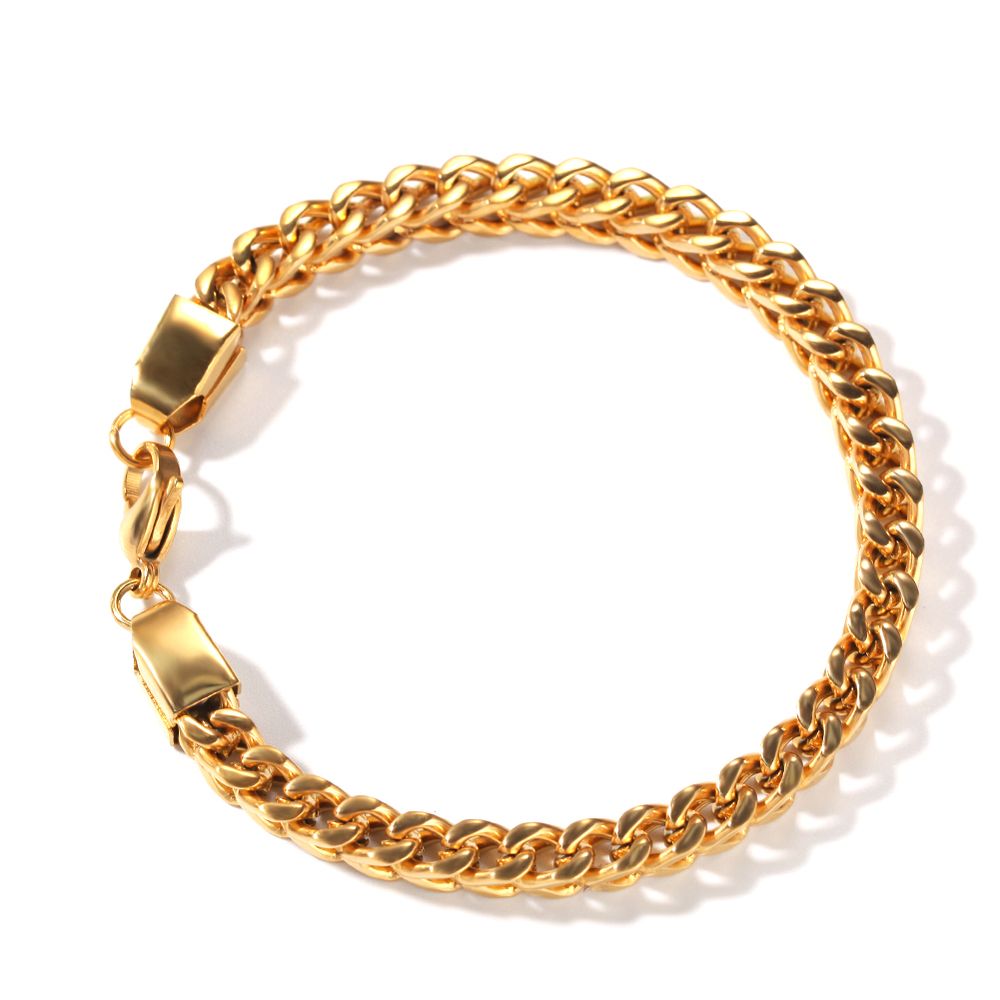 6mm 18K Gold Plated Simple Franco Link Chain Bracelet for Men Women