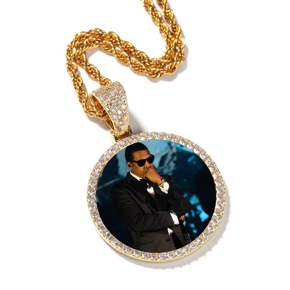 Iced Out Round& Wing Shaped Custom Made Photo Pendant