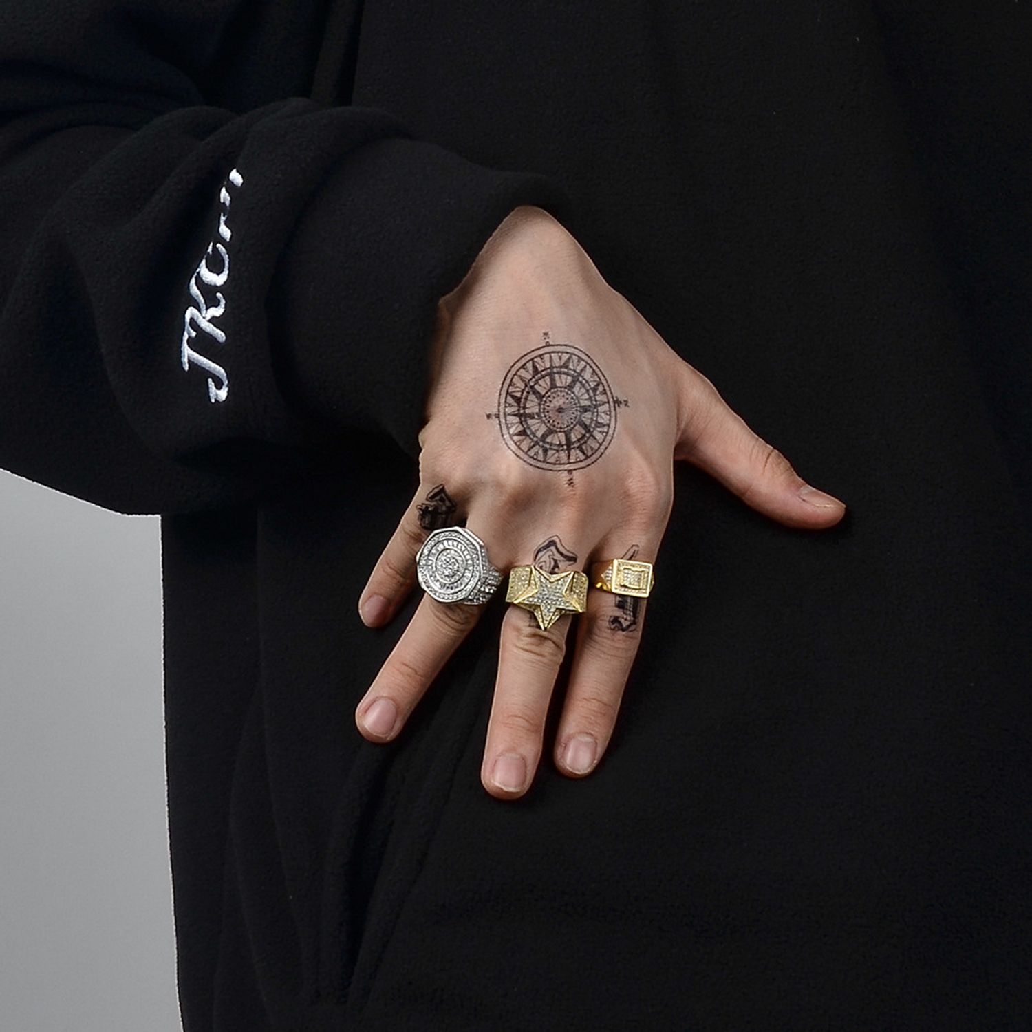 Hip Hop Solid 925 Sterling Silver Iced Star Ring for Men Women