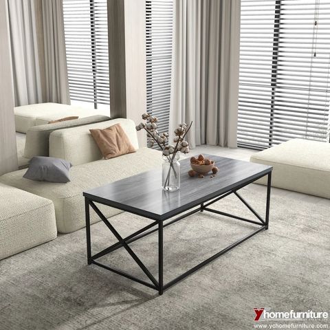 Marble Coffee Table with Wrought Iron Frame