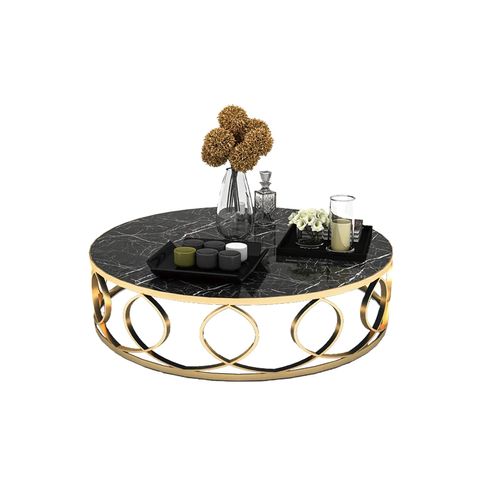 Marble Coffee Table with Wrought Iron Frame