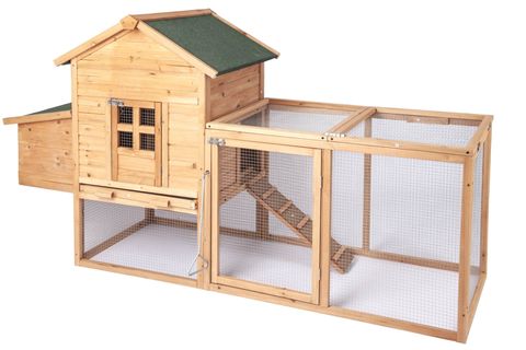 Greone Chicken Coop Large Wooden Outdoor Hutch Hen Cage with Ventilation Castle Door, Rabbit Hutch Home Backyard Removable Tray  amp Ramp Play House N