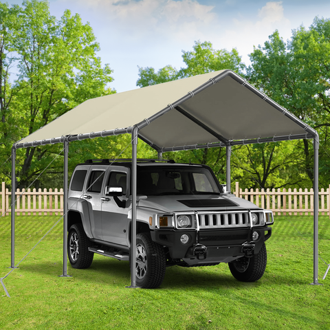 TANGJEAMER 10 x 20ft Heavy Duty Carport,Portable Car Tent Garage,All Season UV Resistant Car Canopy for Truck,Boat,Car (Beige)