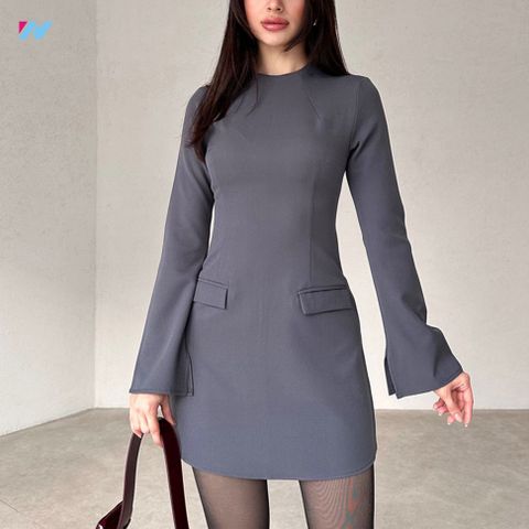 Custom O-Neck A-Line Mini Long Sleeve Elegant Short Dress For Women