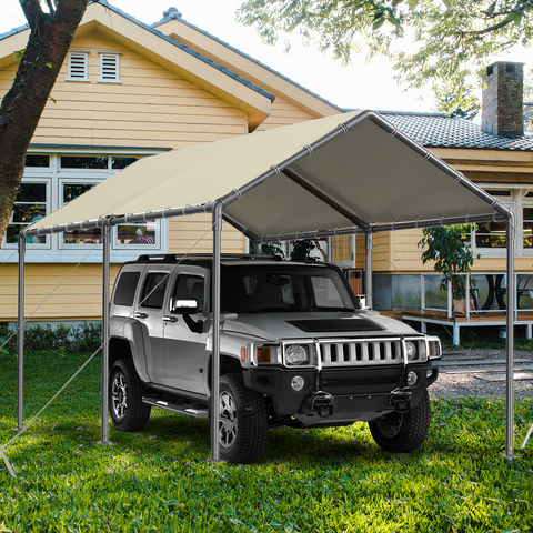 Grejxc 10x20 ft Metal Carport Car Canopy Portable Car Tent Garage, Beige