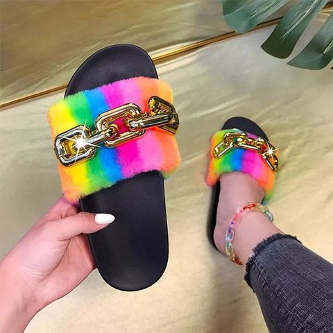 Pantuflas Marvelall Fashion Chain Multicolors Fur Split Joint