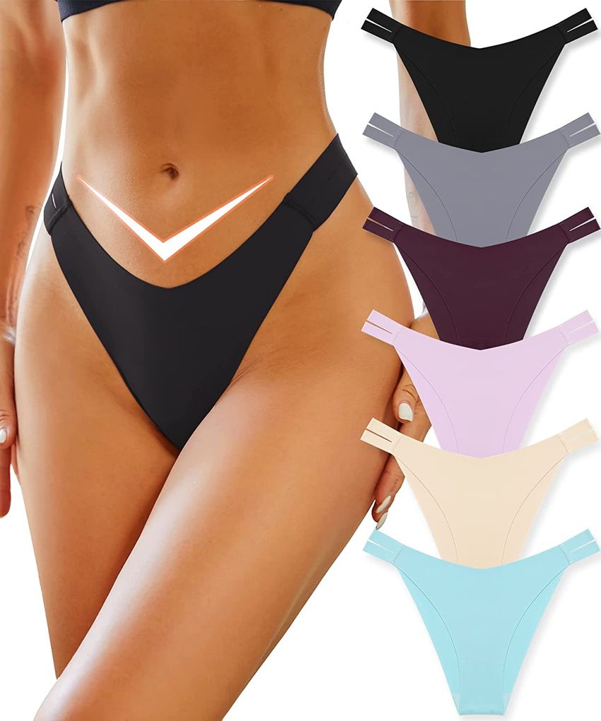 5PCS FINETOO Cotton Underwear for Women Cheeky High Cut Colorful Stripes  Breathable Stretch Sexy Hipster Bikini Panties