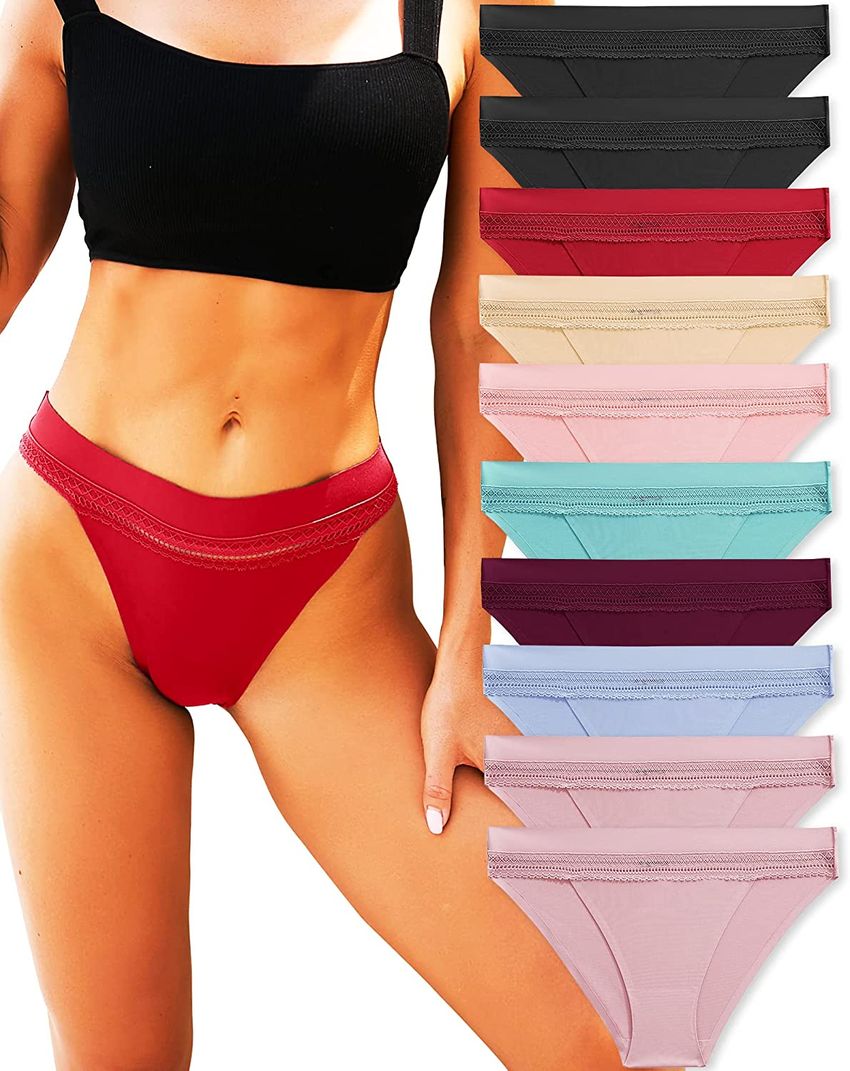 5PCS FINETOO Cotton Underwear for Women Cheeky High Cut Colorful